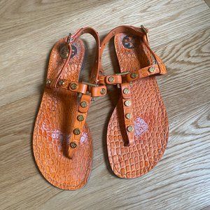 Tory Burch Orange Embossed Leather Sandals - Size 8.5